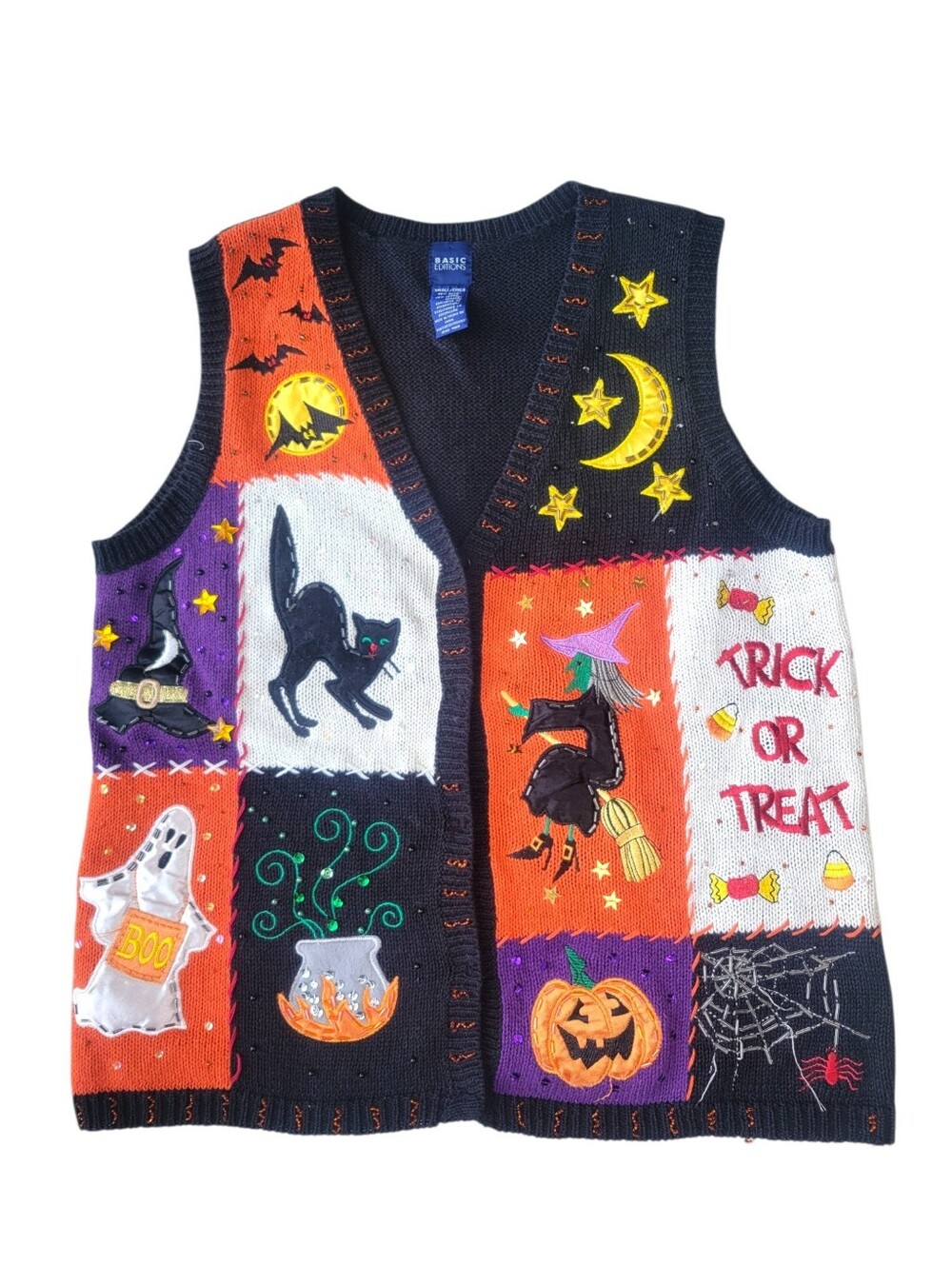 Vintage Basic Editions Halloween Ghost Pumpkin Beaded Vest Size Small